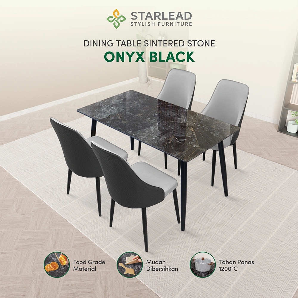 STARLEAD Meja Makan Sintered Stone – Onyx Black