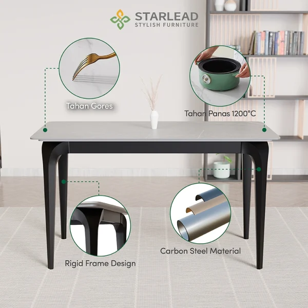 STARLEAD Meja Makan Sintered Stone – Arcton Grey - Image 2