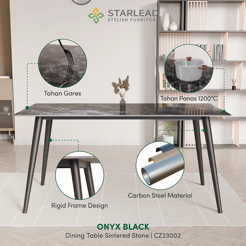 STARLEAD Meja Makan Sintered Stone – Onyx Black