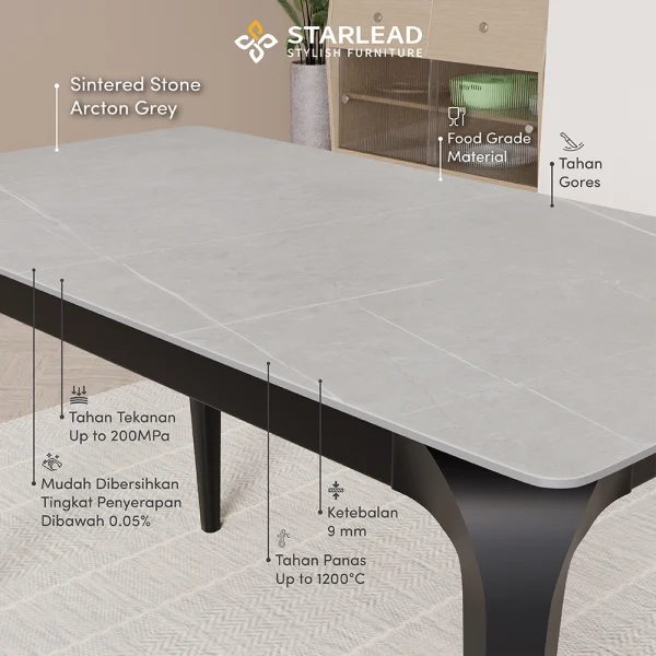 STARLEAD Meja Makan Sintered Stone – Arcton Grey - Image 3