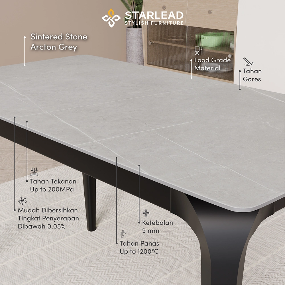 STARLEAD Meja Makan Sintered Stone – Arcton Grey