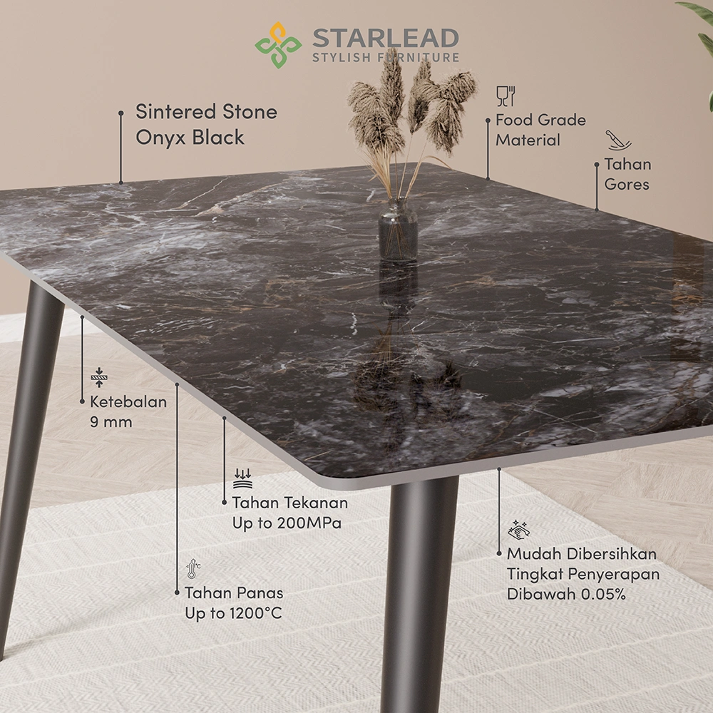 STARLEAD Meja Makan Sintered Stone – Onyx Black
