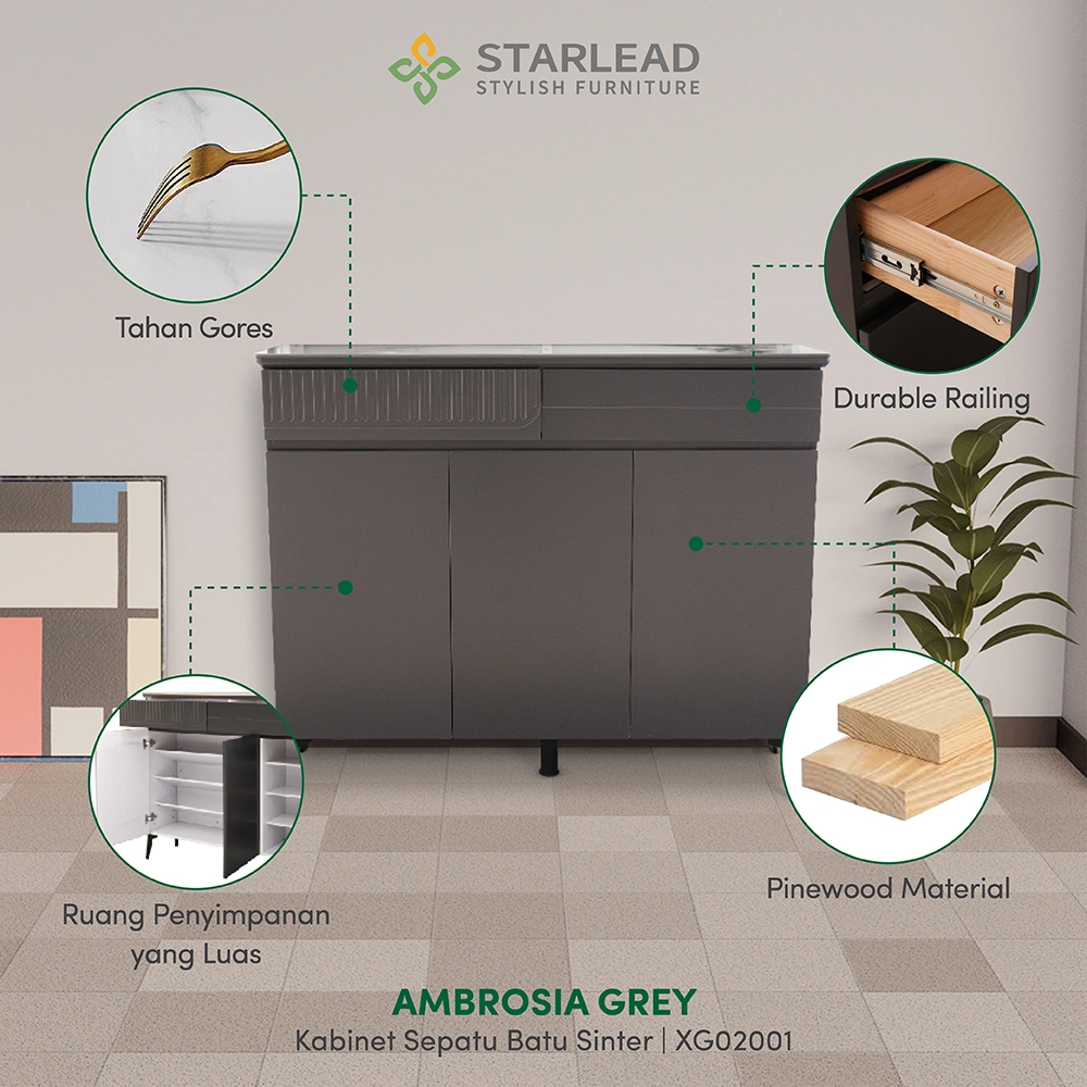 STARLEAD Rak Kabinet Sepatu Sintered Stone - Ambrosia Grey