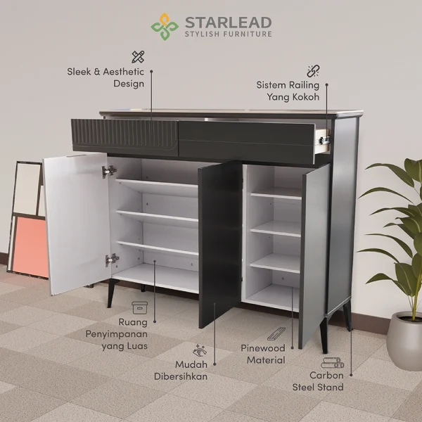 STARLEAD Rak Kabinet Sepatu Sintered Stone - Ambrosia Grey - Image 4