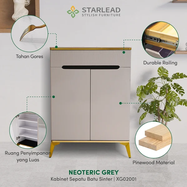 STARLEAD Rak Kabinet Sepatu Sintered Stone - Neoteric Grey - Image 2