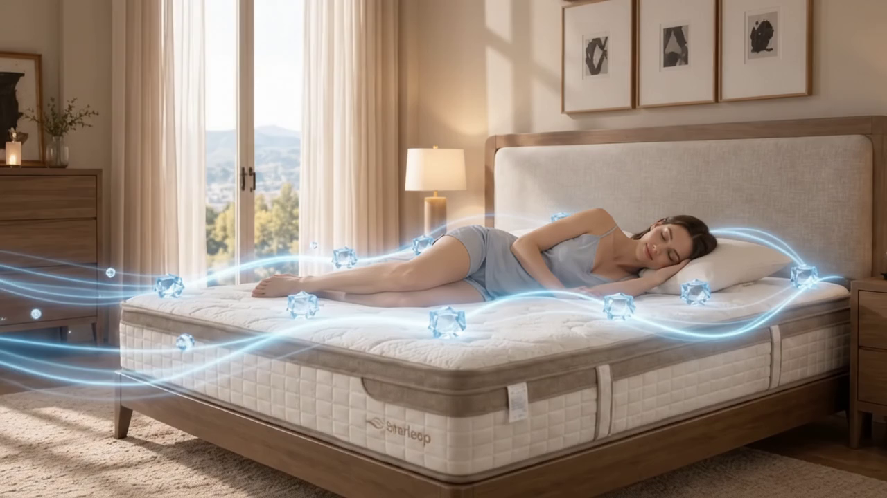Smart mattress technology shown in a bedroom